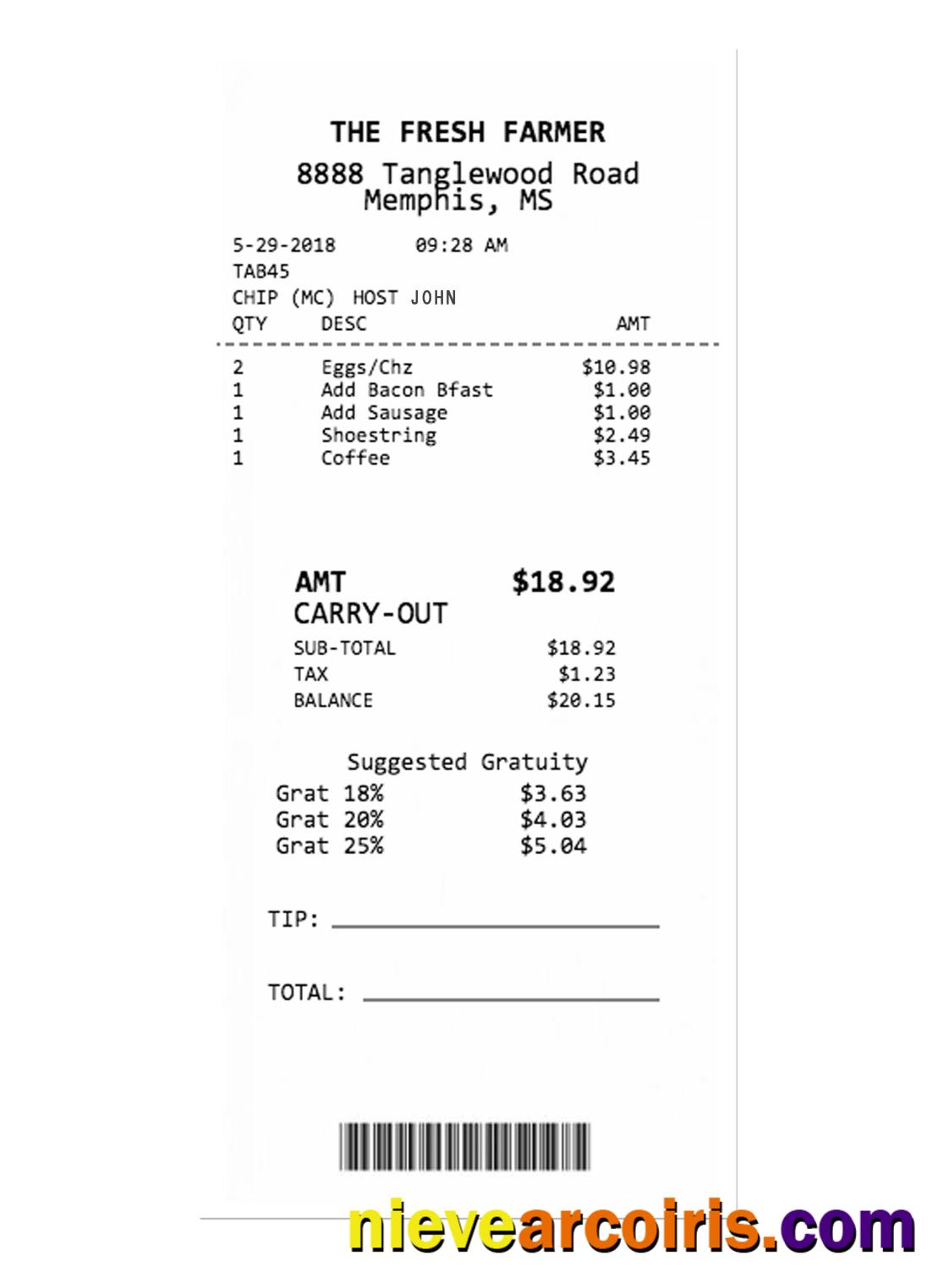 THE FRESH FARMER payment receipt